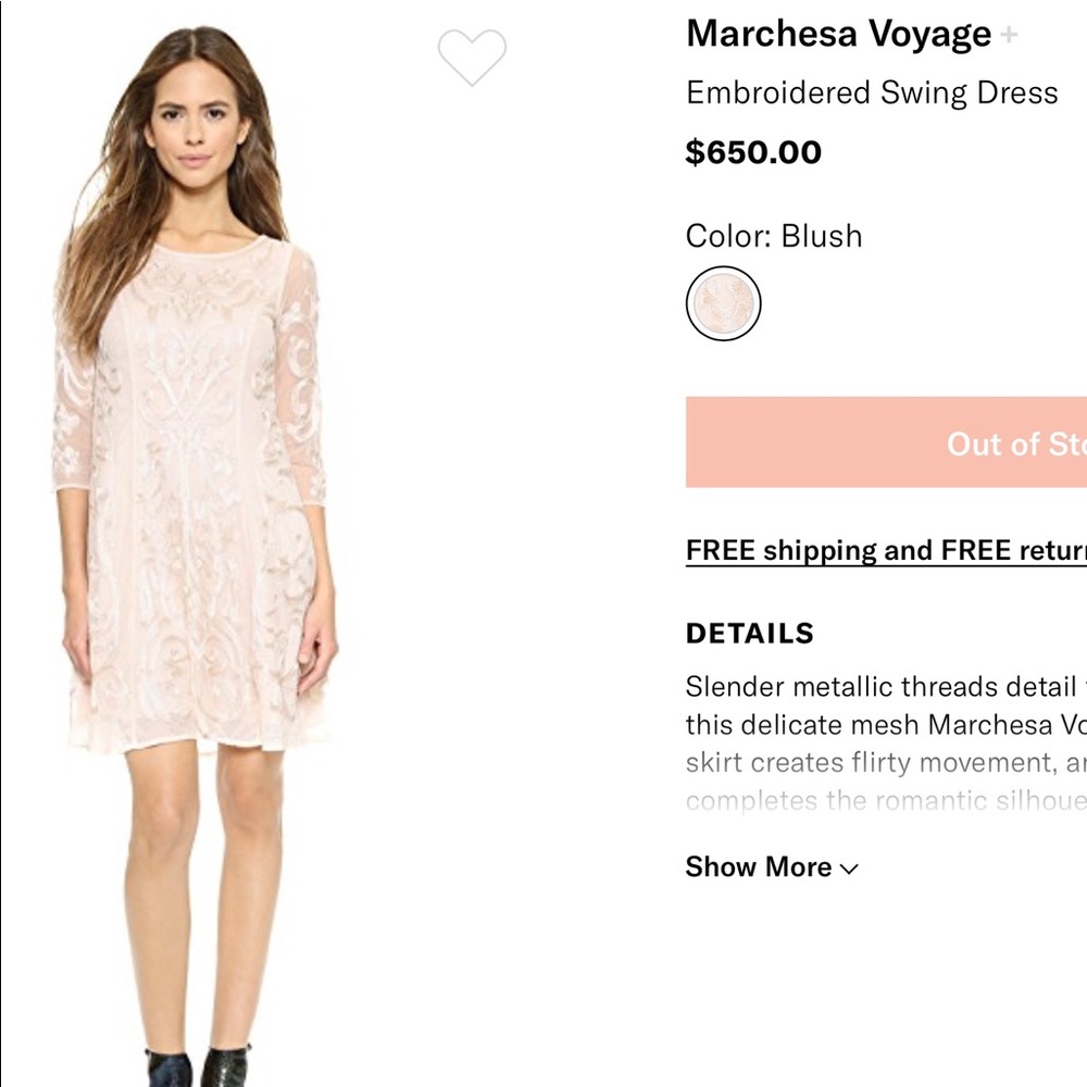 Marchesa Voyage blush lace swing dress